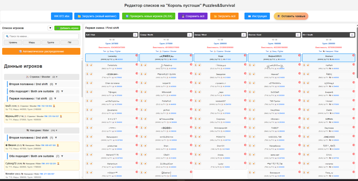 Обновление редактора списков игроков для события «Король пустоши» в Puzzles&Survival. Обновление редактора списков игроков для события «Король пустоши» в Puzzles&Survival.