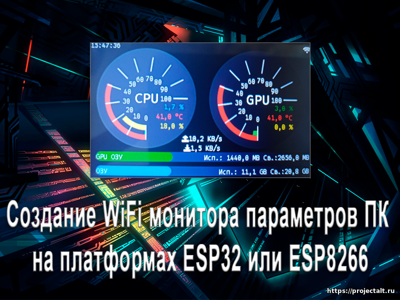 Новая статья. Создание WiFi монитора параметров ПК на платформах ESP32 или ESP8266