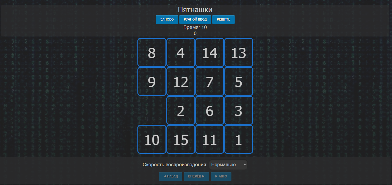 Переработана игра Пятнашки